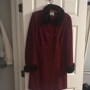 Vintage Burgundy Double-Breasted Coat with Fur Trim- Charles Gray (s)